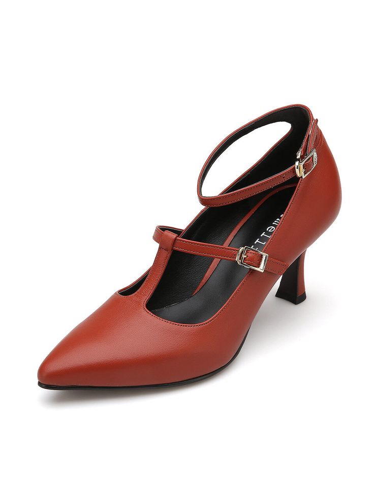 Editor's NotesAMELLIE's shoes are designed for the contemporary style.- Eye-catching T-strap with buckle detail- Easy slip-on design- Feminine and minimal styleMeasurements(in.)- Size: KR 225MM (US 5.5) ~ KR 250MM (US 8)- Heel Height: 2.76in.*Fits true to size.Composition & Care- Sheepskin- Lining: artificial leather- Avoid direct heat and moisture- Professional cleaning is recommendedDesigner- by AMELLIE Office T-strap Heels With Heel Strap, Chic T-strap Heels For Office, Elegant T-strap Mary Janes With Buckle Closure, Leather Heels With Metal Pin Buckle For Evening, Formal T-strap Mary Janes With Removable Insole, Classic Ankle Strap Heels With Tang Buckle, Classic Heels With Ankle Strap And Tang Buckle, Mary Jane T-strap Heels With Buckle Closure, Chic T-strap Heels For Work