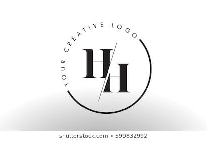 the letter h in a circle logo design with black and white colors on a light background