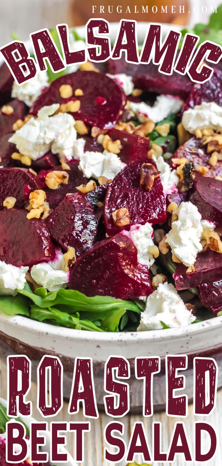 roasted beet salad with feta cheese and toasted almonds in a bowl