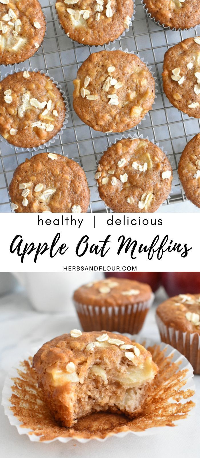 healthy apple oat muffins on a cooling rack and in front of them