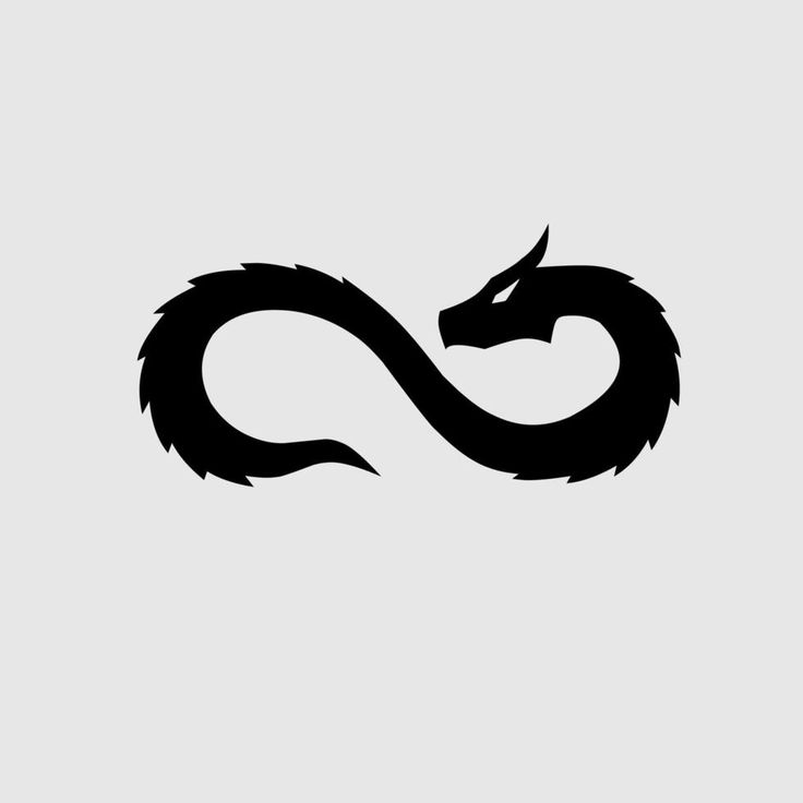 a black and white dragon symbol on a gray background