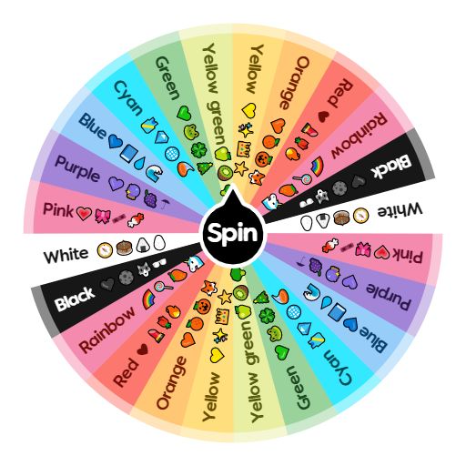 a wheel with words written in different colors and symbols on the sides, including pinky green