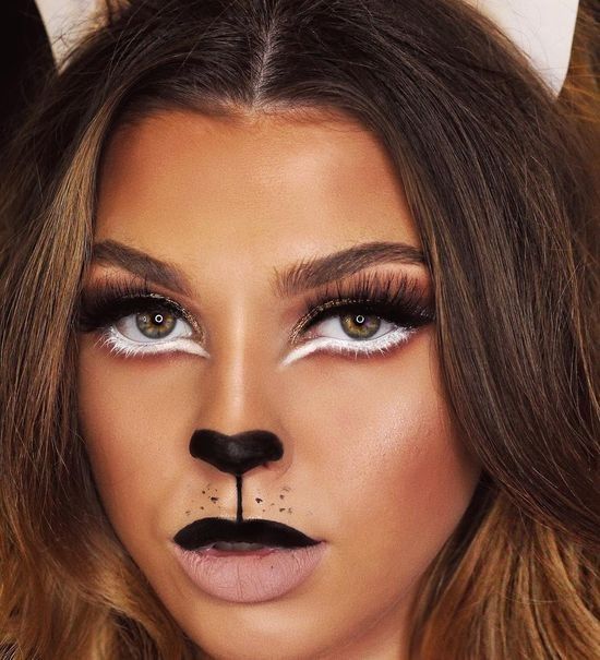 Panda Makeup Halloween, Halloween Makeup Looks For Work, Makeup Looks For Work, Chola Eyebrows, Fox Makeup Halloween, Lioness Makeup, Simple Halloween Makeup Looks, Simple Halloween Makeup, Panda Makeup