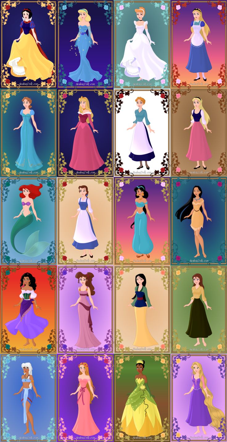 the disney princesses are all different colors