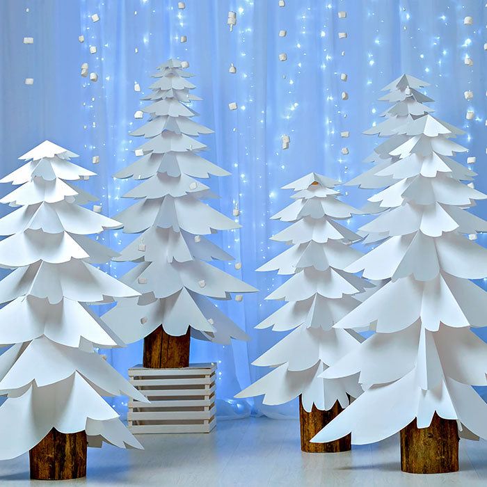 Paper Trees Blue - HSD Photography Backdrops Paper Christmas Trees, Christmas Tree Photography, Frozen Jr, Paper Trees, Christmas Backdrops For Photography, Trees Photography, Christmas Stage, Christmas Photo Props, Christmas Photography Backdrops