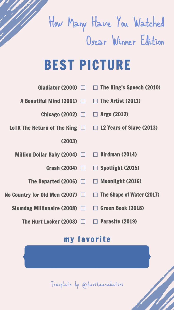 a blue and white checklist with the words best picture