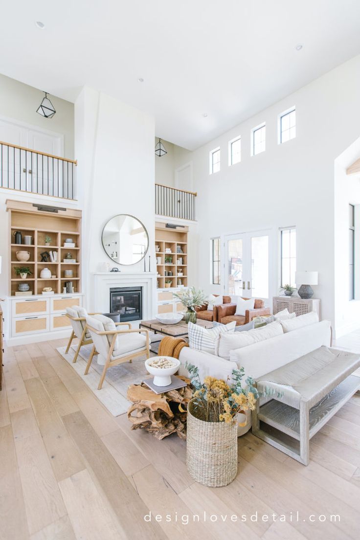 a living room filled with furniture and a fire place in the middle of a room