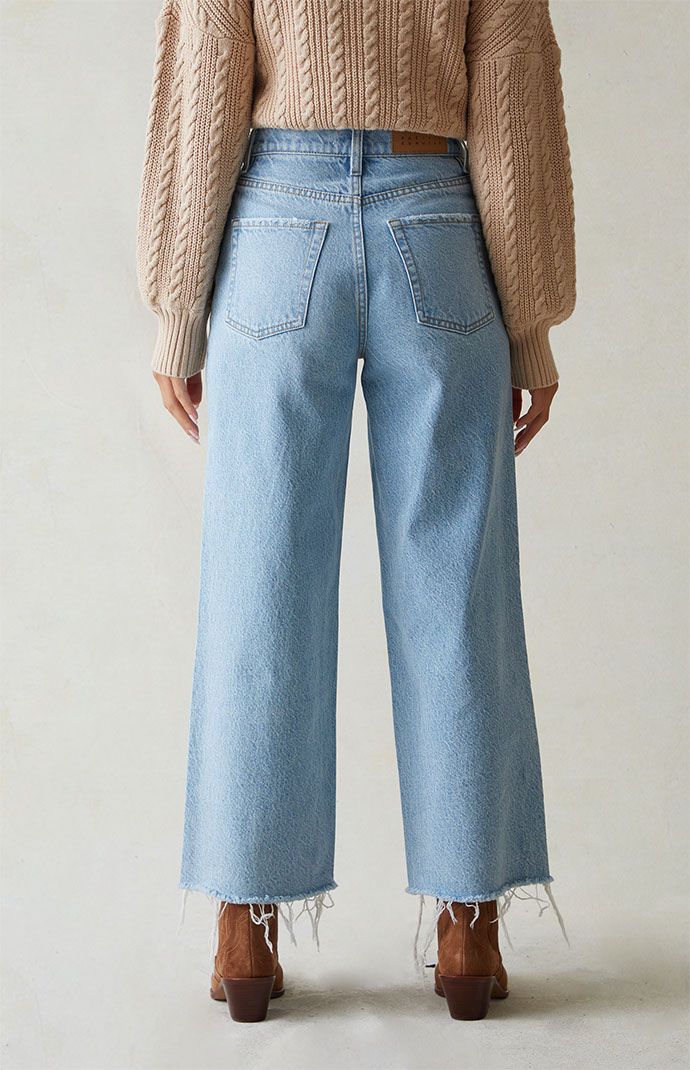 The Eco Light Blue Cropped Wide Leg Jeans from PacSun is a new classic you're gonna wanna cop now. These classic high-rise jeans get updated with a wide-leg fit for added comfort, a raw-cut hem, and a cropped length. 

Learn more about PacSun eco items Mid-rise Washed Blue Cropped Jeans For Fall, Mid-rise Cropped Jeans In Washed Blue For Fall, Non-stretch Everyday Cropped Jeans, Everyday Non-stretch Cropped Jeans, Denim Blue Flare Jeans For Everyday Spring Wear, High Rise Washed Blue Cropped Jeans, Everyday Dark Wash Cropped Jeans For Spring, Spring Everyday Cropped Jeans In Dark Wash, Spring Everyday Dark Wash Cropped Jeans