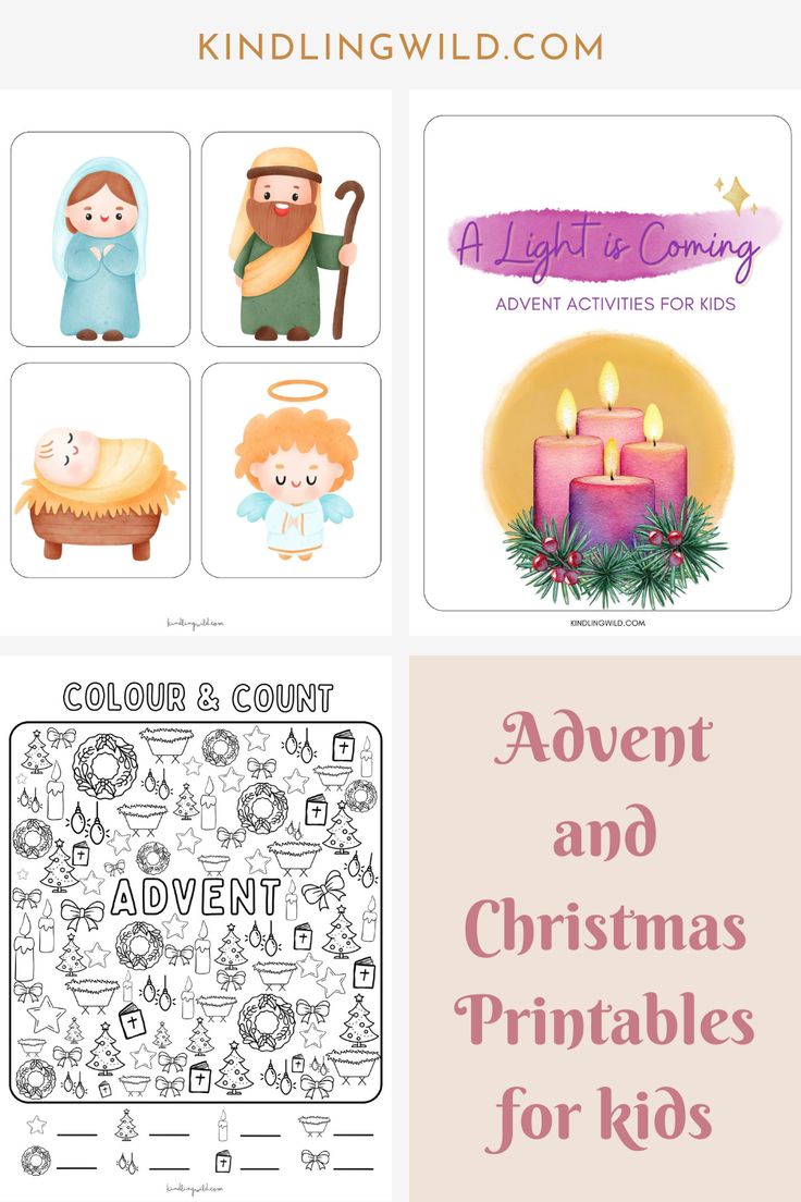 christmas printables for kids with the words,'advent and christmas printables for