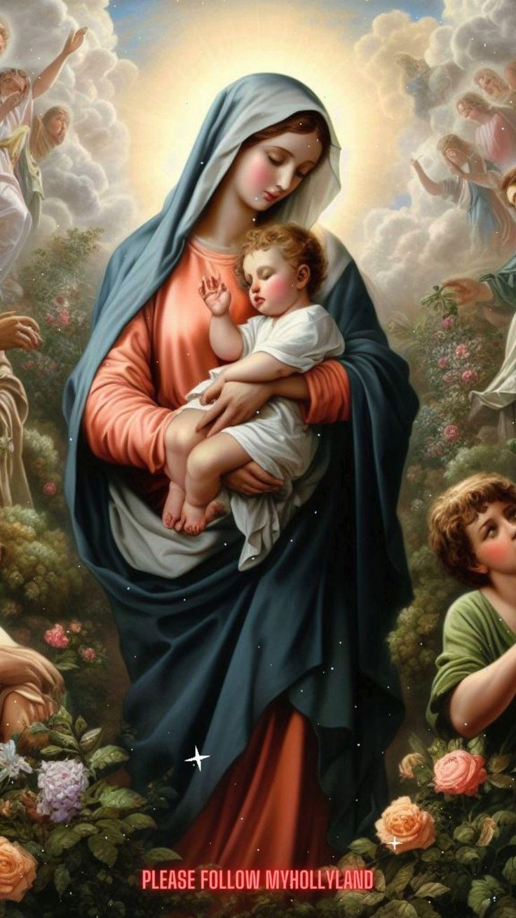 the virgin mary holding a child in her arms