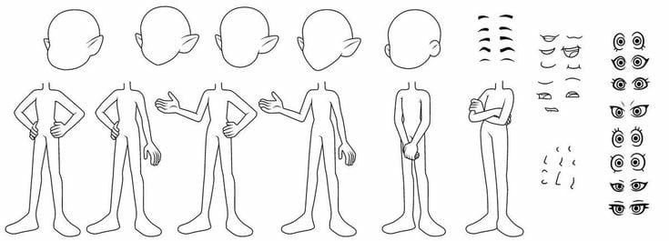 the human figure is shown in various positions and sizes, including head, shoulders, arms,