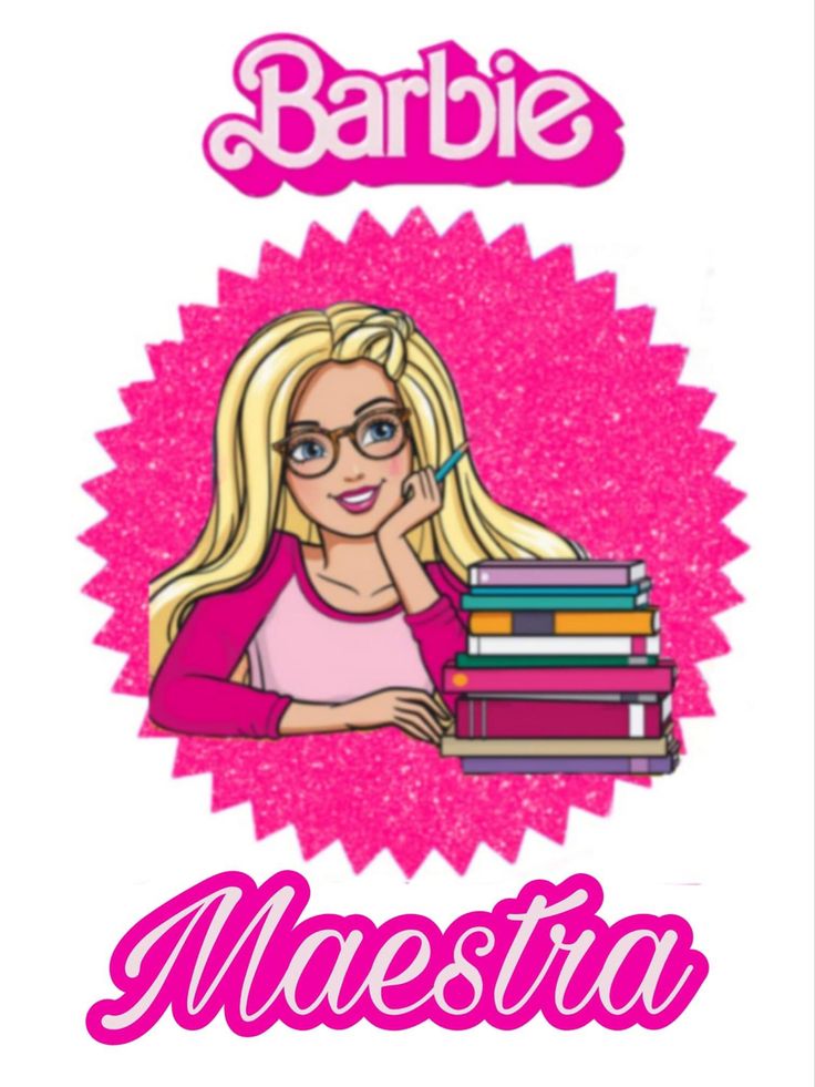 barbie is holding a stack of books in front of her face with the word barbie on it