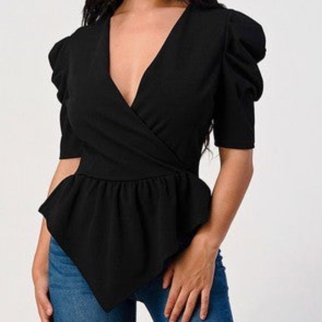 V-Neck Half Sleeve Lining On Front Bodice Self: Techno Crepe, 95% Polyester, 5% Spandex Care: Hand Wash Cold, Do Not Bleach, Hang Or Line Dry Versatile V-neck Blouse For Night Out, Solid Color V-neck Top For Night Out, Fitted Short Sleeve V-neck Top For Work, Black V-neck Top For Night Out, Solid V-neck Blouse For Date Night, Solid Color V-neck Blouse For Date Night, Fitted V-neck Party Blouse, Elegant V-neck Top For Date Night, Fitted V-neck Top For Night Out