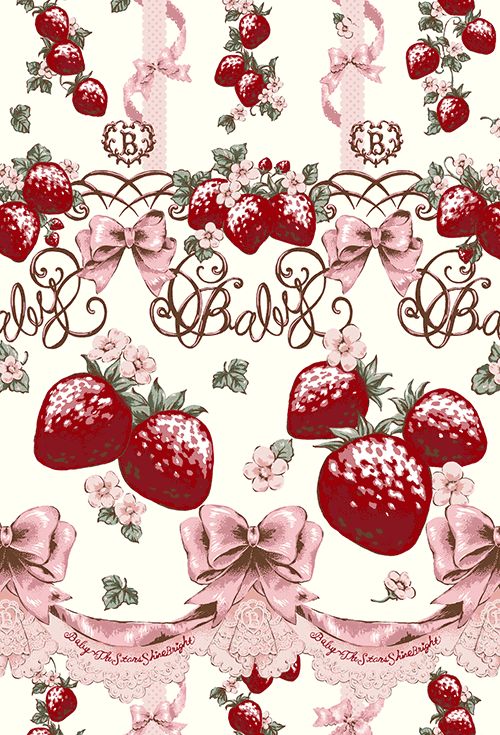 a pattern with strawberries and bow ties on the side, says baby b's day