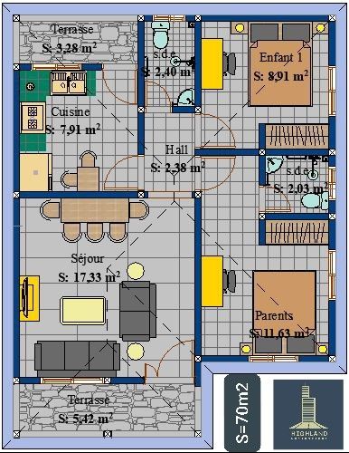 the floor plan for a two bedroom apartment with an attached kitchen and living room area