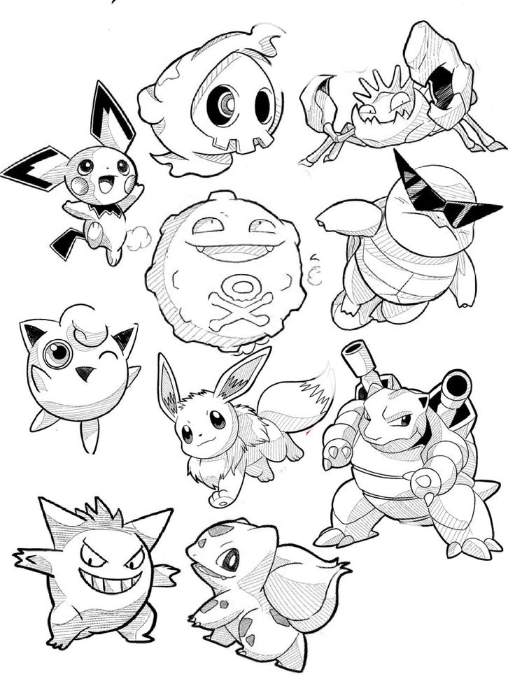 pokemon coloring pages with different types of pikachu and other cartoon characters in black and white