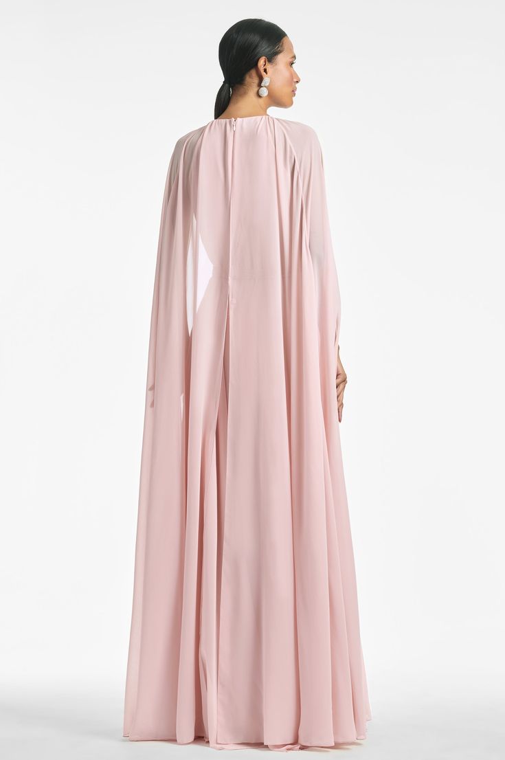 Pink Abaya, Pink Designer Dress With Cape Sleeves, Luxury Pink Chiffon Gown, Pink Gown With Cape Sleeves, Pink Floor-length Party Kaftan, Pink Floor-length Dress With Draped Sleeves, Wedding Guest Gowns, Slimmer Belt, Bridal Ball Gown