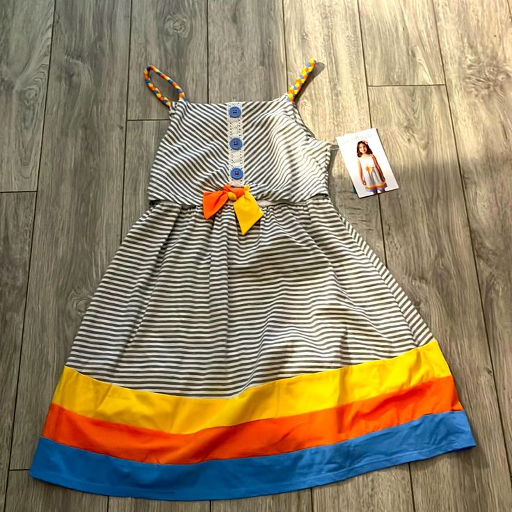 Jona Michelle Grey/White With Other Colors Striped Kids Summer Dress Size 8 Casual Multicolor Sundress For Playdate, White Sundress For Summer Dress-up, Casual Multicolor Sundress For Playtime, Playful White Sundress For Beach, Striped Summer Dress For Playtime, White Sundress For Dress-up In Summer, White Sundress For Dress-up Occasions In Summer, Casual Multicolor Dress For Playtime, Casual White Sundress For Dress-up