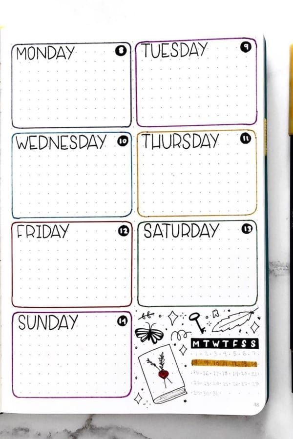 Check out the best minimalist weekly spread and layout ideas to try in your own bullet journal #bulletjournal #bujo #minimalistbujo #bujolayout Minimalist Weekly Spread, Bullet Planner Ideas, 2025 Bujo, Bujo Lettering, Bullet Journal Calendrier, 2024 Bujo, Weekly Spread Ideas, Weekly Bullet Journal, Bujo Themes