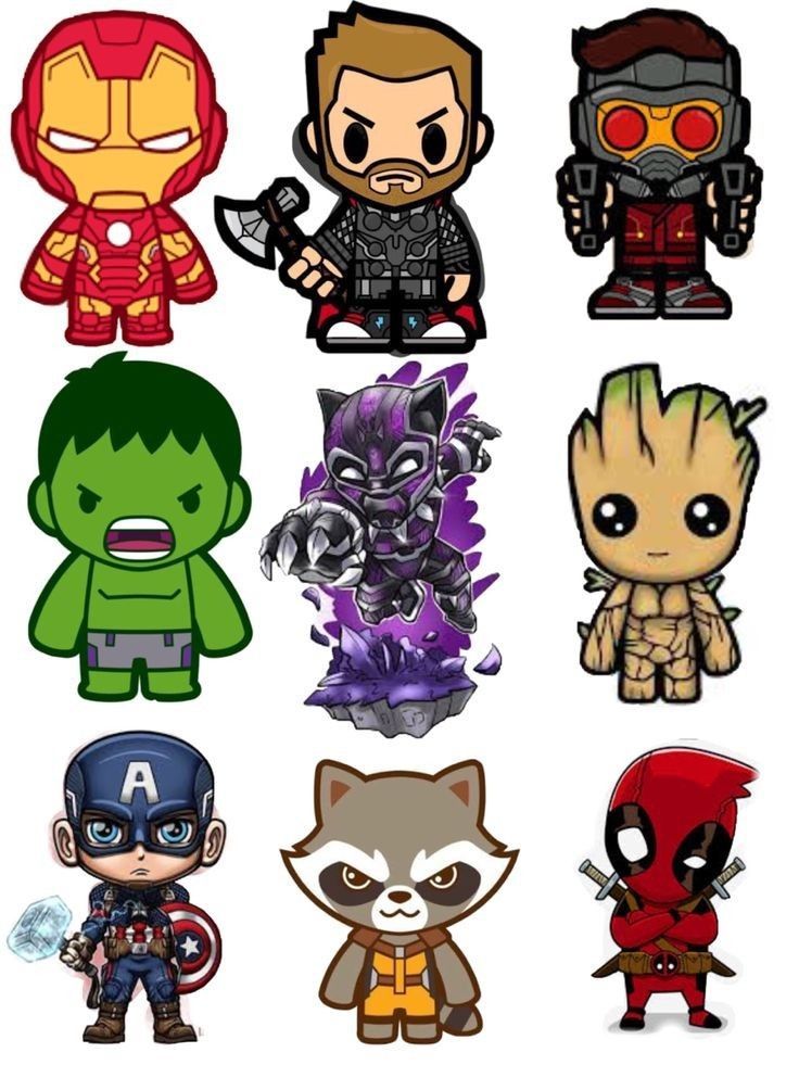 the avengers characters are all different colors and sizes