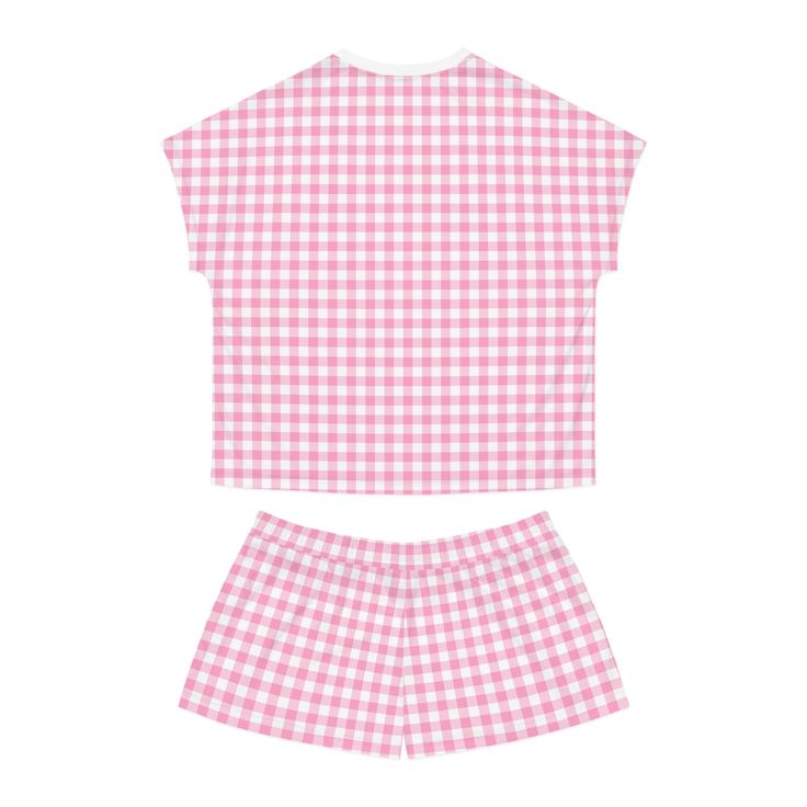 Gingham check pajama shirt and shorts. - 100% polyester base, 100% cotton collar - Relaxed fit - Sewn-in label S M L XL 2XL Top length, in 24.40 24.80 25.30 25.90 26.50 Top width, in 19.85 21.05 22.20 23.40 24.60 Bottom length, in 11.00 11.40 11.80 12.20 12.60 Waist, in 15.75 16.30 16.89 17.48 18.07 Hips, in 20.08 21.02 22.05 23.43 25.08 Plaid Cotton Sleepwear Sets, Plaid Cotton Sets For Sleepover, Plaid Cotton Sleepover Sets, Plaid Cotton Sleep Sets, Plaid Cotton Loungewear Sets, Casual Cotton Gingham Sets, Casual Gingham Cotton Sets, Gingham Cotton Sleepwear For Sleepover, Gingham Cotton Sleepwear For Bedtime