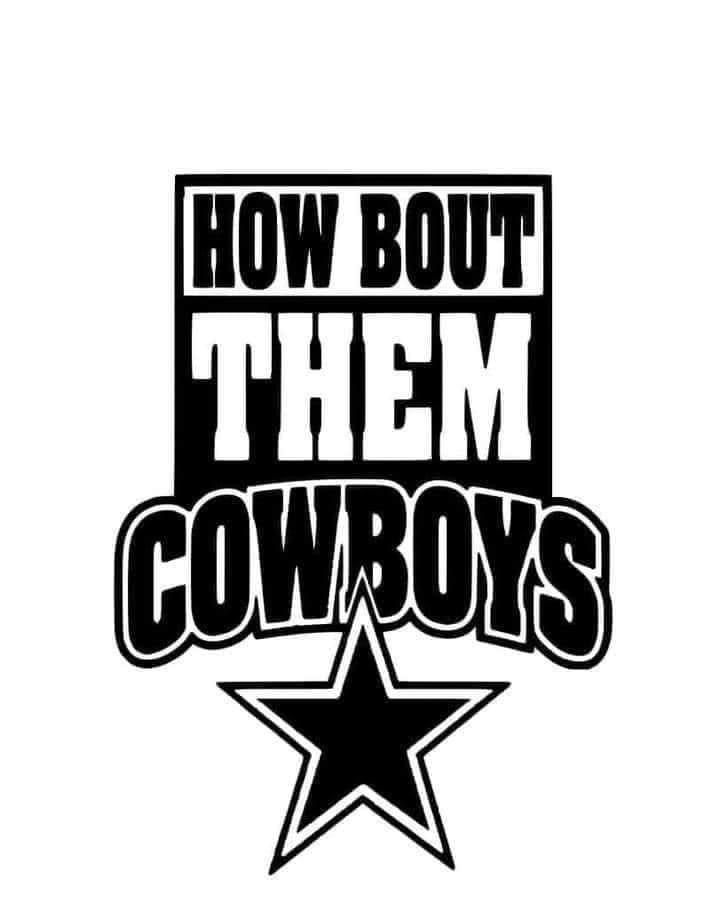 the logo for how bout them cowboys, which is black and white with a star on it