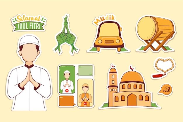 Eid Fitr Mubarak, Muslim Stickers, Eid Fitr, Muslim Men, Idul Fitri, Art N Craft, Video Call, Vector Hand, Animal Stickers