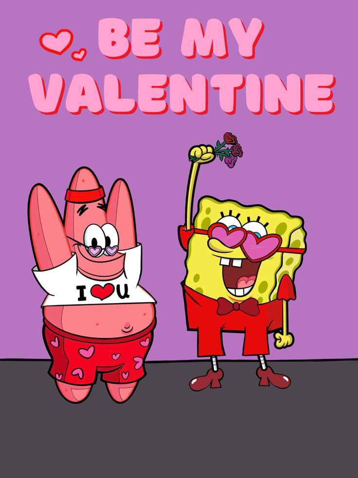 spongebob and patrick valentine card with the words be my valentine