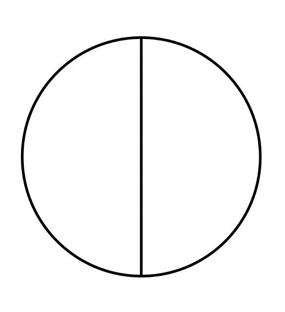 a black and white drawing of a circle with two sections in the middle, one half empty