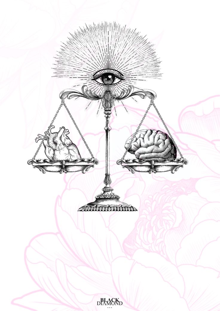 a drawing of two scales with an eye and brain on them, one is in the middle