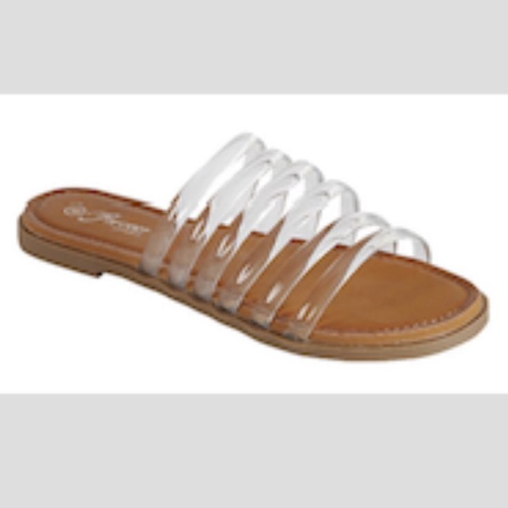 Strappy Clear Soft Jelly Sandals With Tan Soles. Material: Rubber Sole, Man Made Materials Fit: True To Size Heel Height: .75” Platform Price Firmbundle Items To Save Casual Clear Sandals For Spring, Casual Transparent Sandals For Spring, Casual Clear Synthetic Sandals, Casual Clear Sandals For Summer, Casual Jelly Sandals With Clear Strap For Spring, Clear Synthetic Sandals For Spring, Spring Clear Synthetic Sandals, Summer Flat Clear Sandals, Spring Clear Flat Jelly Sandals