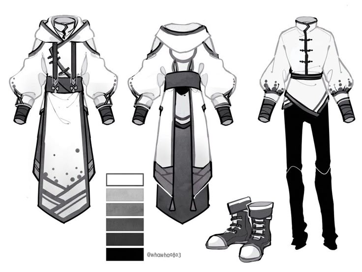 the concept art for an upcoming video game is shown in black and white, with different outfits