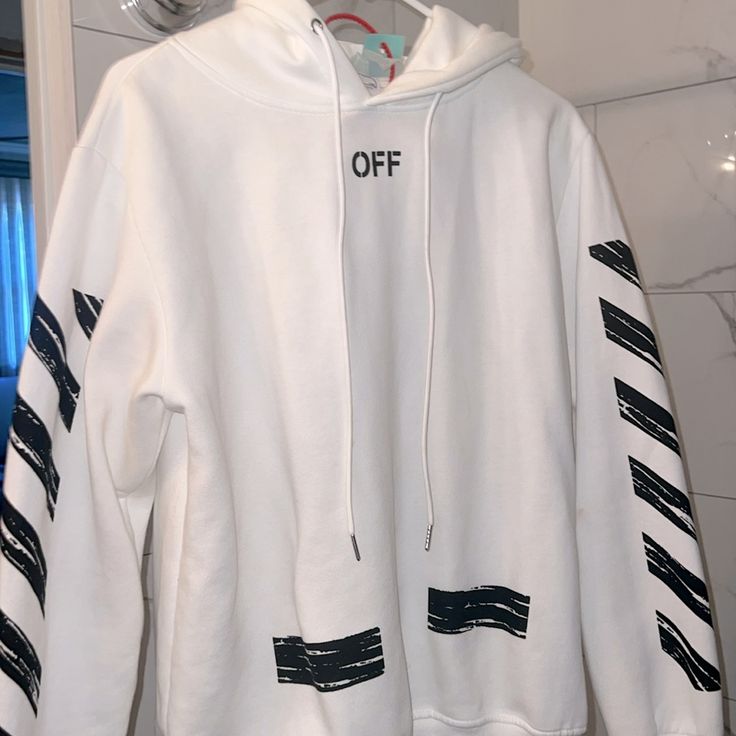 I Think It’s A Large Fits Like Medium. Never Worn, Send Offers!! Oversized White Outerwear With Drawstring Hood, Urban White Sweatshirt With Ribbed Cuffs, White Urban Sweatshirt With Ribbed Cuffs, White Hoodie With Ribbed Cuffs, Trendy White Hoodie With Ribbed Cuffs, Urban Style White Long Sleeve Sweatshirt, White Spring Sweatshirt For Streetwear, White Long Sleeve Urban Sweatshirt, Trendy White Outerwear With Ribbed Cuffs