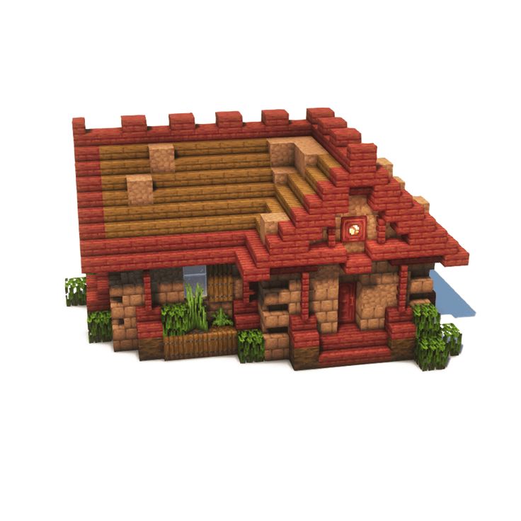 an image of a house made out of wood and bricks with plants growing on the roof