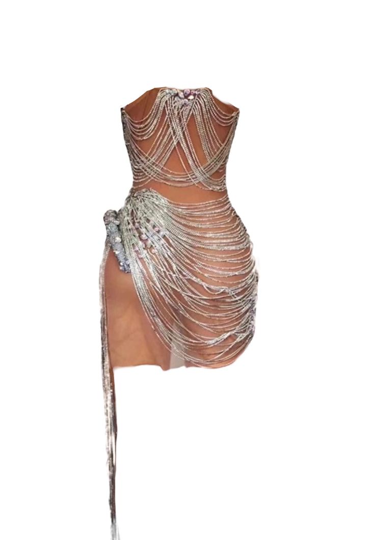 Rhinestone embellished sheer dress. Glamorous Party Dress With Rhinestone Fringe, Glamorous Rhinestone Fringe Dress For Party, Elegant Dresses With Rhinestone Fringe For Night Out, Elegant Bedazzled Dress For Cocktail, Elegant Rhinestone Fringe Dress For Night Out, Rhinestone Dresses For Night Out During Party Season, Embellished Backless Prom Dress, Sheer Sequin Dress For Cocktail Party Season, Embellished Backless Cocktail Dress