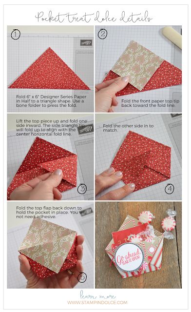 instructions to make an origami box with red and white flowers on the inside