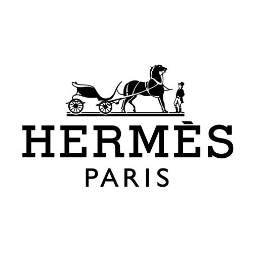 the logo for hermes paris, with a horse drawn carriage and dog on it