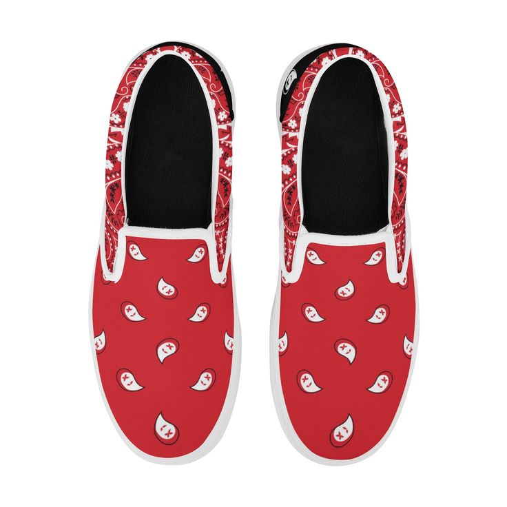 These Red & Black Bandana Pattern Slip On Sneakers are the perfect blend of comfort and fashion. The lightweight construction and slip on design makes them easy to wear and effortless to style. The unique pattern is sure to have you standing out in any crowd. • Classic textured canvas material • Vulcanized rubber sole • Unisex • 9 seizes available Shipping from China (21+ days to reach worldwide destinations on average) Black Bandana, Bandana Pattern, Textured Canvas, On Sneakers, On Design, 21 Days, Slip On Sneakers, Sneakers White, Free Giveaway