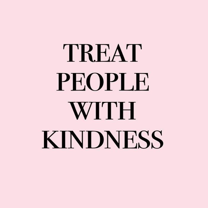 the words treat people with kindness against a pink background