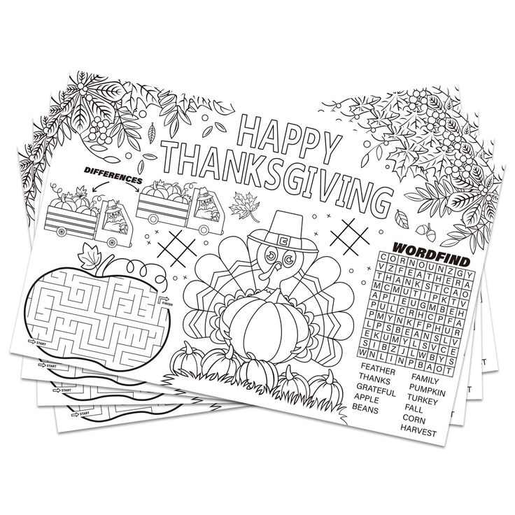 three thanksgiving coloring pages with the words happy thanksgiving on them and an image of a turkey