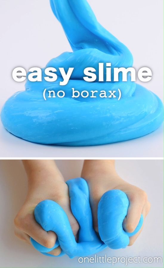 two pictures with the words easy slime no borax