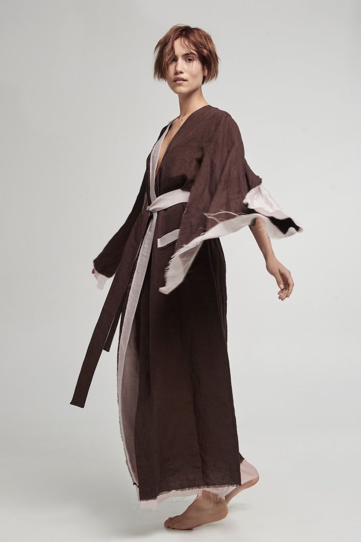 Desert Robe in Chocolate & Cream Silk Robes, Linen Robe, Open Sleeves, Made In Ukraine, Open Sleeve, Silk Robe, Chocolate Cream, And Dresses, Pink Silk