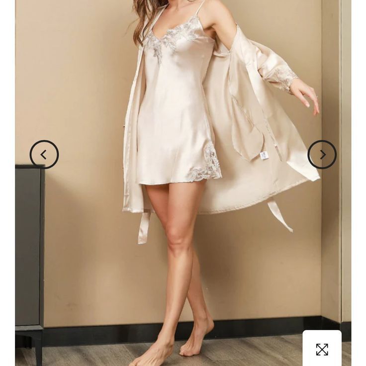 Yiyuan Intimates & Sleepwear | 100% Silk Nigh Gown Rob Sets 2 Pieces Size L | Color: Cream Nightgown Robe Set, Silk Pajamas Dress, Cute Pajama Sets Aesthetic, Elegant Pjs, Silk Robe Outfit, Silk Pajama Dress, Silk Nightwear Romantic, Pajama Dresses, Luxury Pjs