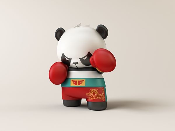 a small toy panda bear with boxing gloves on its head and hands in front of it's face