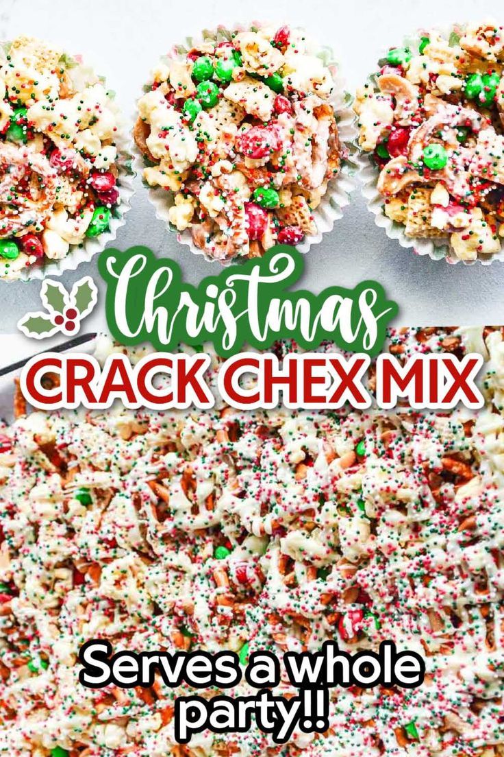 Two photo collage of holiday snack mix on a tray and in muffin cups with text overlay. Exam Snacks, Trash Mix Recipe, Chex Mix Recipes Christmas, Popcorn Mix Recipes, Chex Mix Recipes Sweet, Sweet Snack Mix, Christmas Snack Mix, Sweet Chex Mix, Sweet Chex