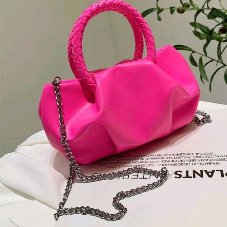 Super Cute Hot Pink Small Purse Beautiful Elegant And Fashionable Double Handle Chain Strap Pu Leather Please Note Dimensions In The Pictures Not Stock Photos Item Is As Pictures In Real Life. Key Words For Search: Trendy Office Outfit Business Casual Contemporary Minimalist Zara Professional Work Outfit Workplace Wear Blouse Free People Blazer Holiday Party Banana Republic Christmas Thanks Giving Date Night Gift For Her H&M Boho Hot Bohemian Jimmy Choo Cute Chic Classy Fancy Glamorous Festival Ring Handle Bag, Ruched Bag, Date Night Gifts, Sequin Decor, Braided Strap, Givency Antigona Bag, Small Purse, Pink Bag, Chain Strap