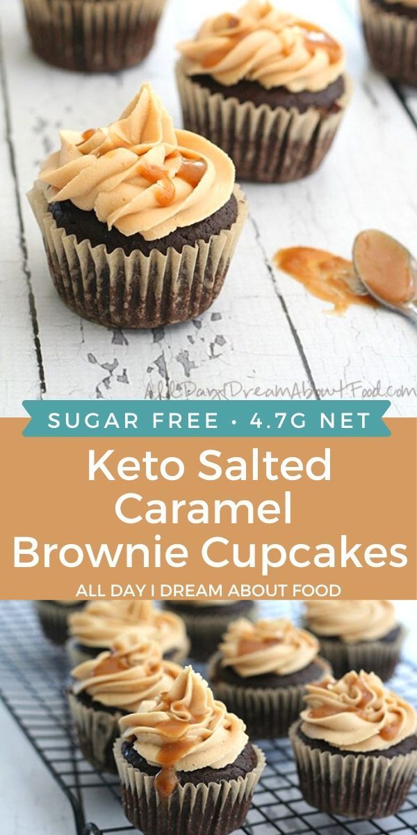 keto salted caramel brownie cupcakes are on a cooling rack