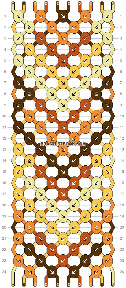 a cross stitch pattern with orange, yellow and brown circles on it's sides