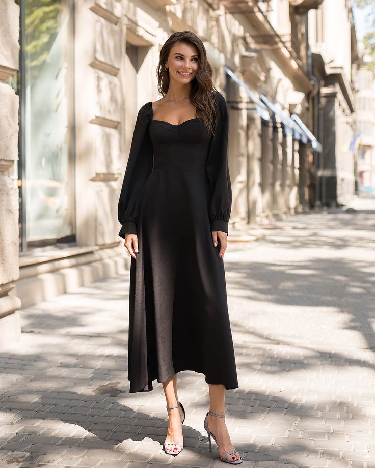 Fabric: Crepe Cotton 75%, Polyester 20%, Elastane 5% Puff sleeves Bustier bodice Midi Length Sleeve length: 70cm/ 27.5n Skirt length: 90cm/ 35.5in Evening Puff Sleeve Dress With Fitted Bodice, Evening Puff Sleeve Dress With Balloon Sleeves, Formal Puff Sleeve Dress With Fitted Bodice, Black Lantern Sleeve Cocktail Dress, Fall Evening Midi Dress With Blouson Sleeves, Evening Midi Dress With Blouson Sleeves For Fall, Evening Dresses With Balloon Sleeves And Fitted Bodice, Formal Midi Dress With Bishop Sleeves For Fall, Black Bishop Sleeve Dress For Evening