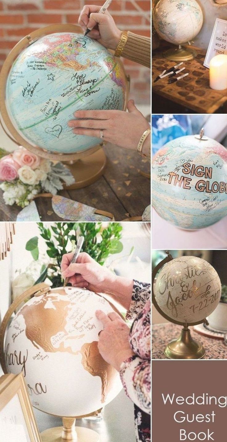 a collage of photos with the words wedding guest written on it and pictures of globes